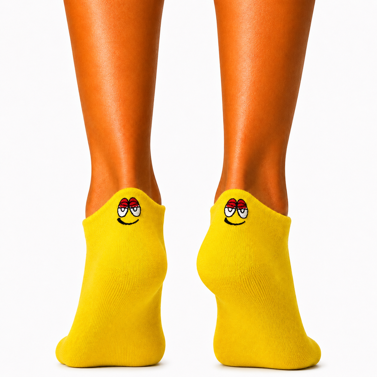 Short Yellow Emoji Embroidered Socks (Women’s)