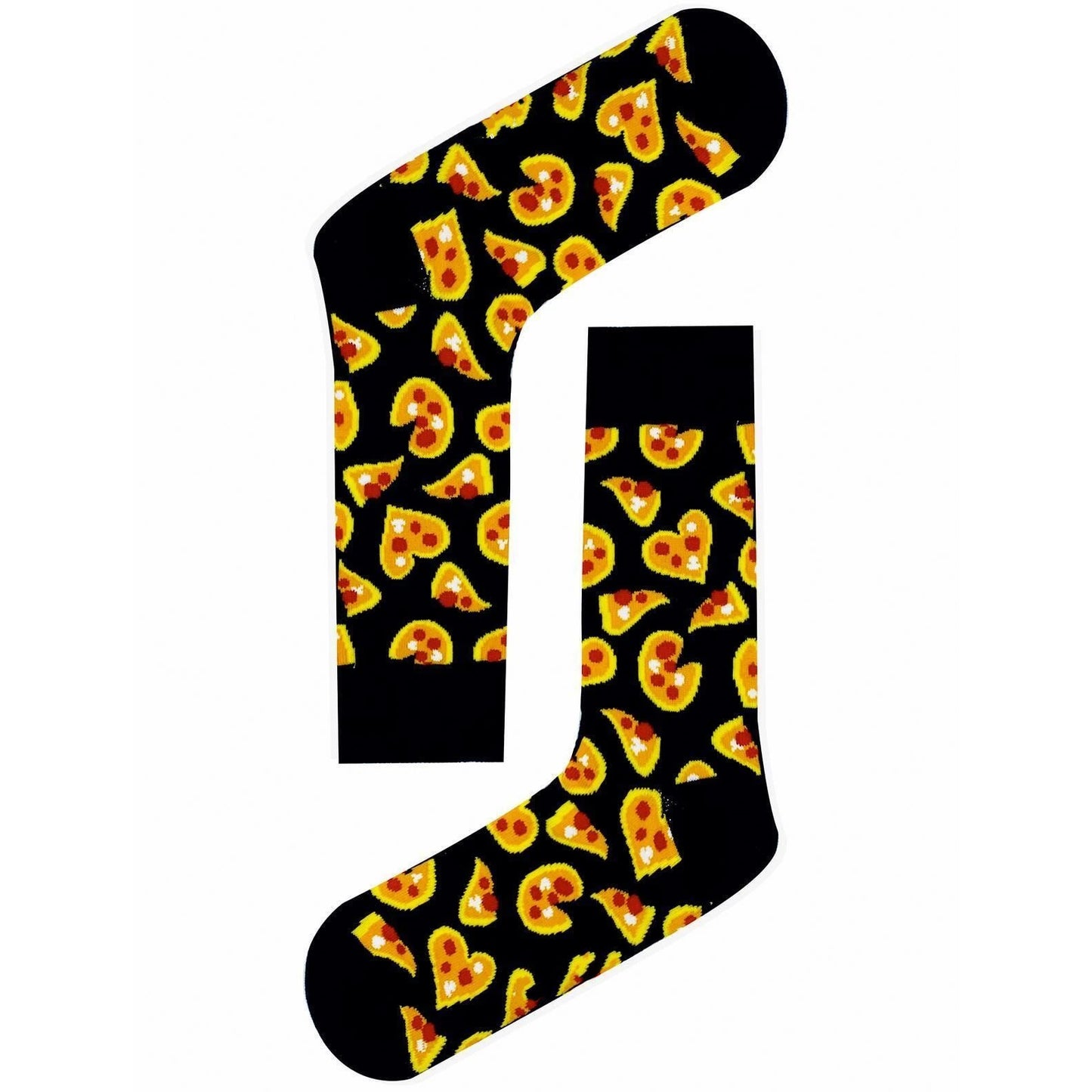 Pizza Love Black Socks – Slices & Heart-Shaped Pizza (Unisex)