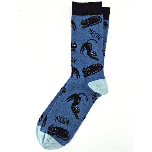 Black Cat Meow Crew Socks (Men)