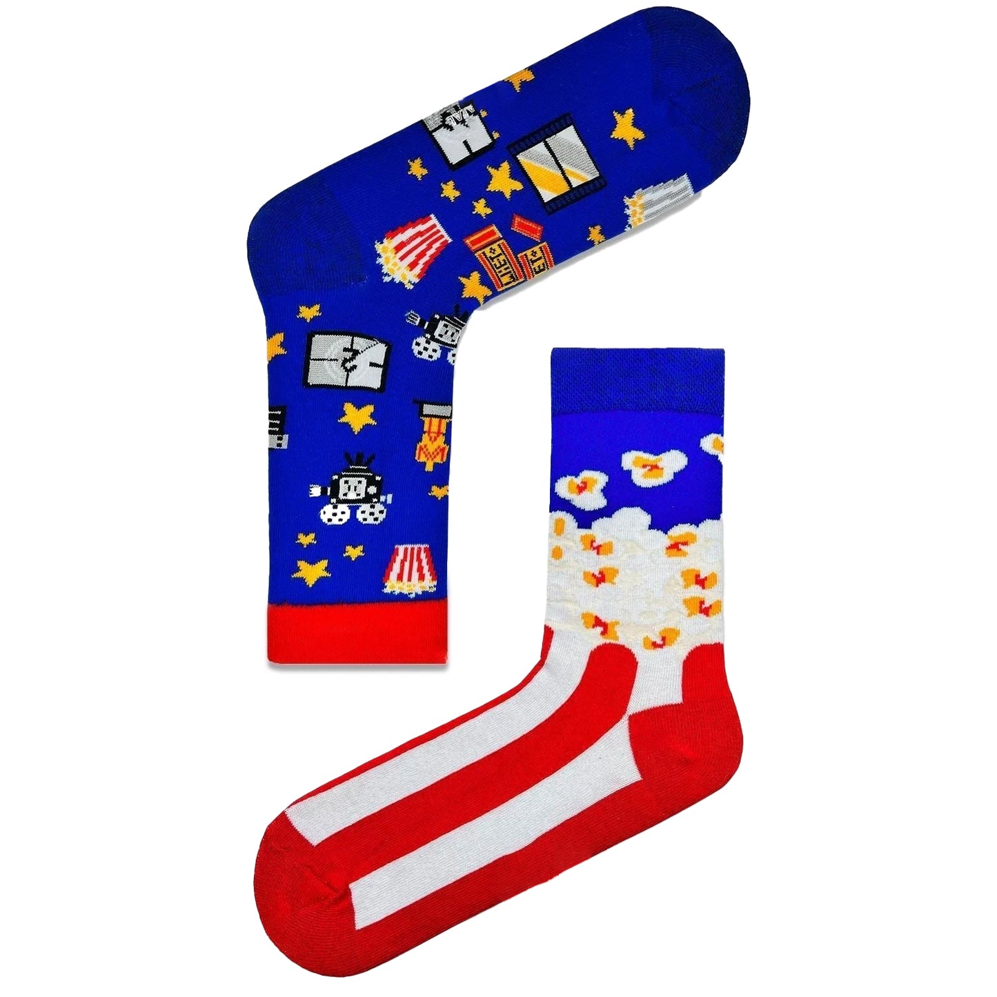 Miss-matched Movie Night Socks – Popcorn & Cinema Theme (Unisex)