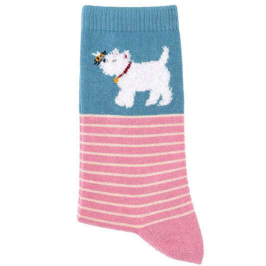 Blue & Pink Fuzzy Dog & Bee Socks (Women’s)