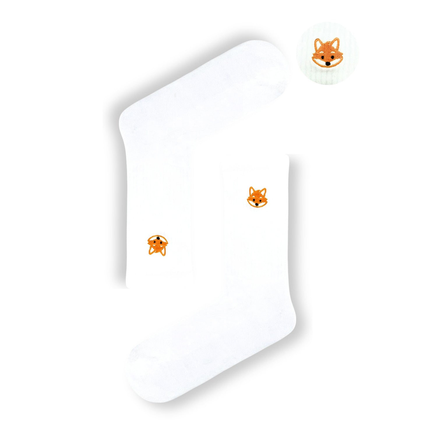 White Sports Socks with Embroidered Fox Head – Classic Crew Socks (Unisex)