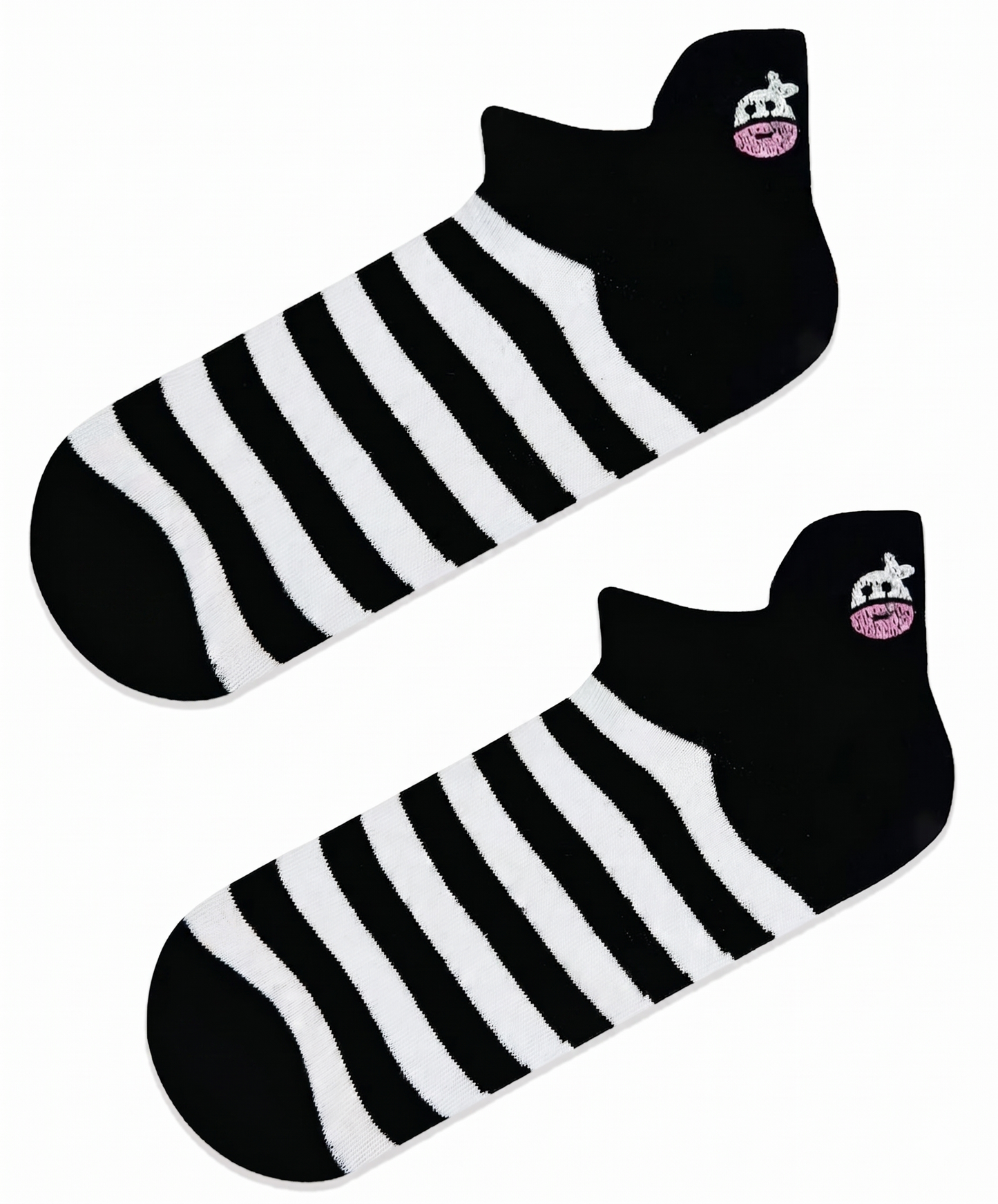Short Black & White Striped Cow Embroidered Socks (Unisex)