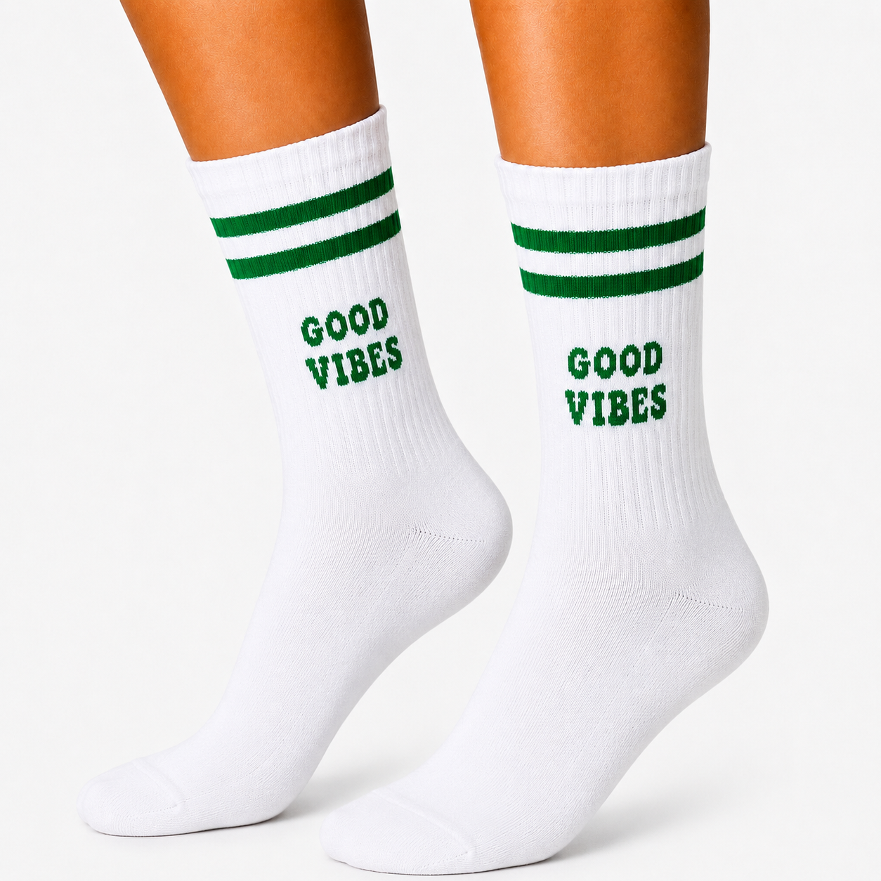 Good Vibes Sports Socks with Green Stripes (Unisex)