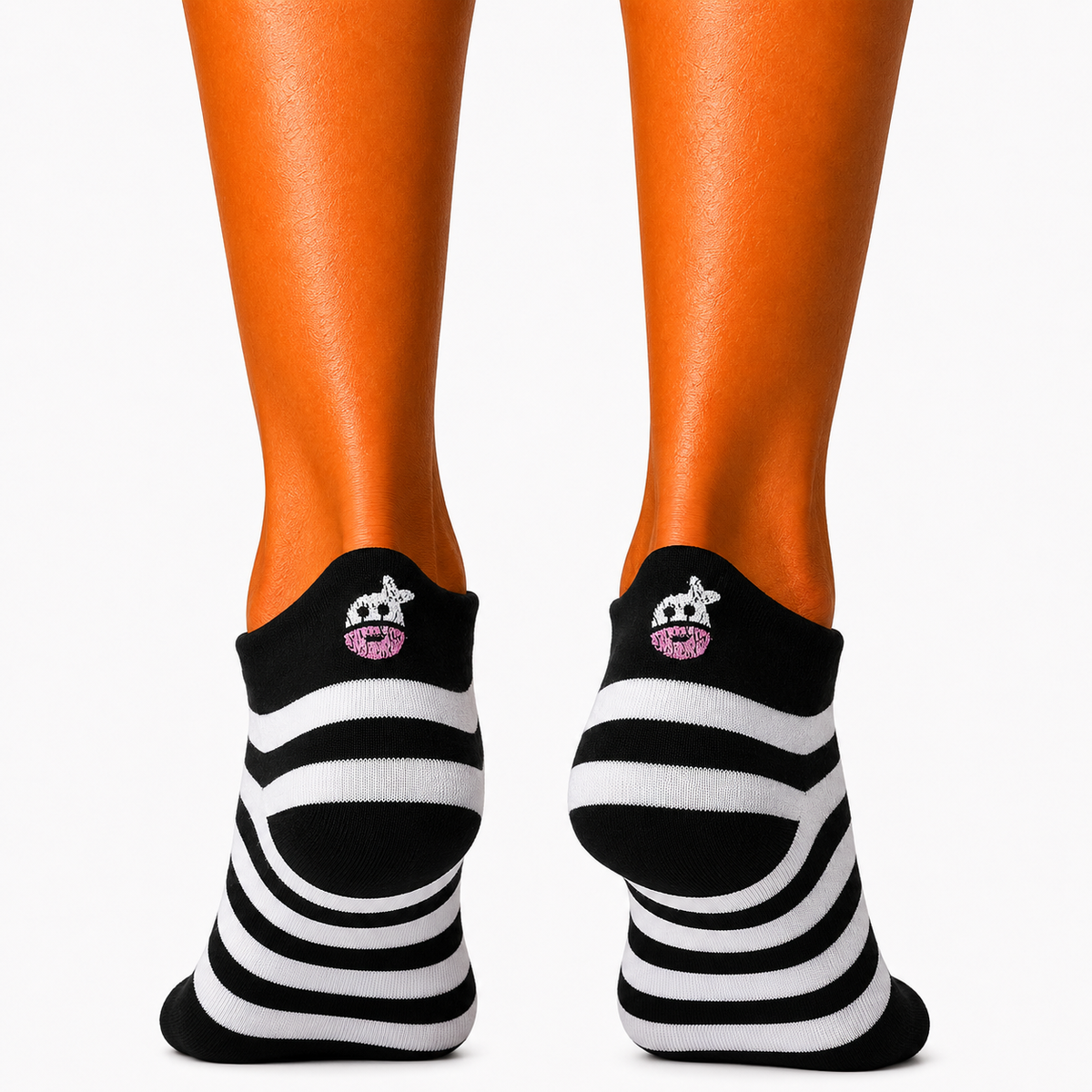 Short Black & White Striped Cow Embroidered Socks (Unisex)