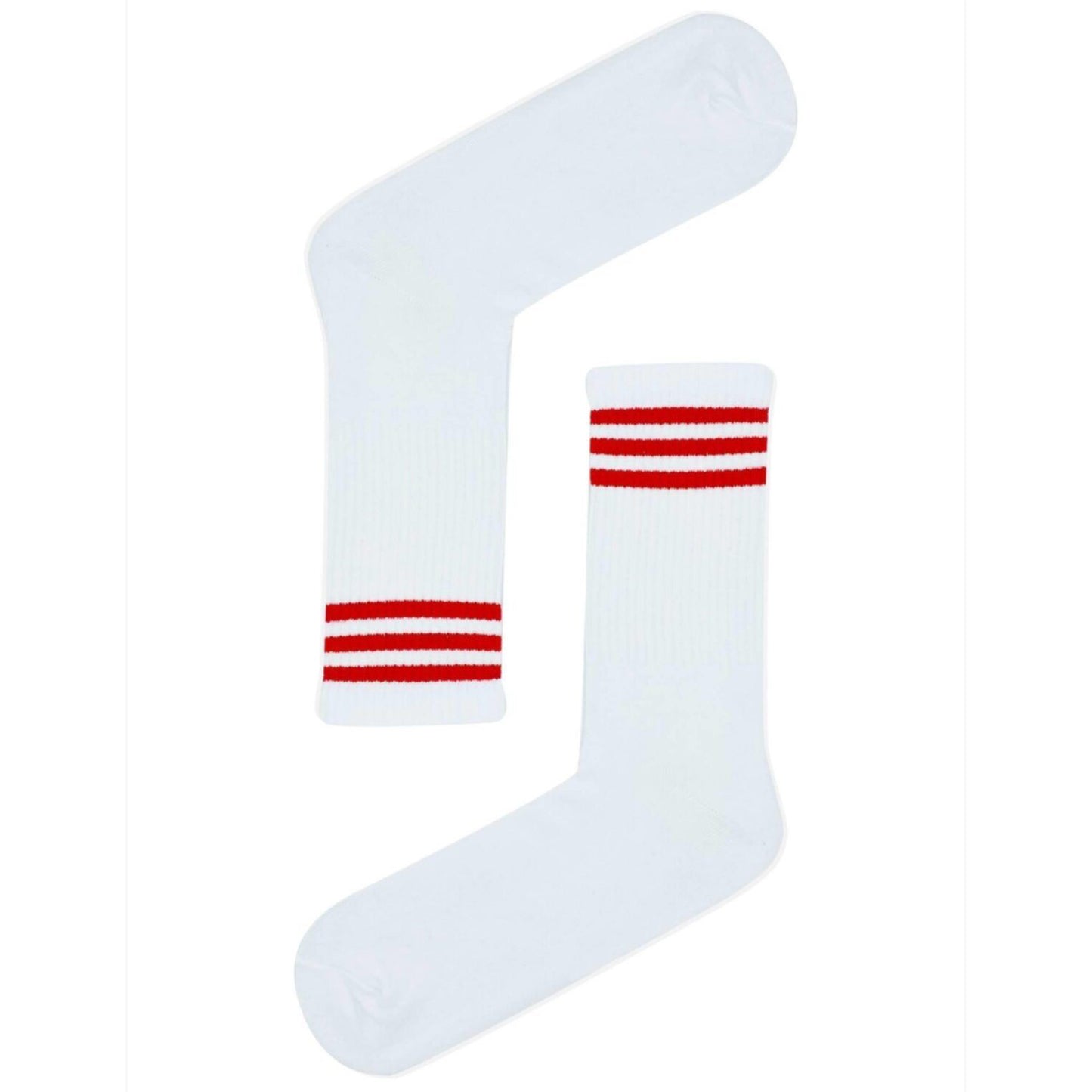 White Sports Socks with Three Red Stripes – Classic Athletic Crew Socks (Unisex)