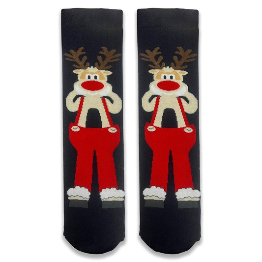 Reindeer in Red Pants Towel Socks – Cozy Christmas Crew Socks (Navy Blue) Unisex (Copy)