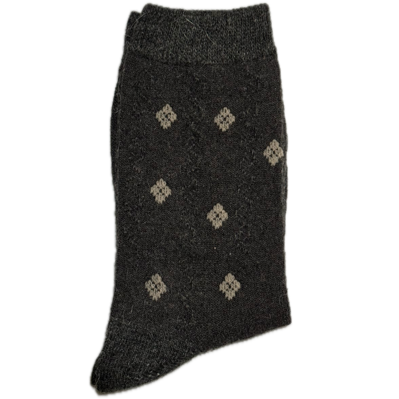 Charcoal Wool & Angora women’s socks with diamond print, warm, stylish, and cozy for winter.
