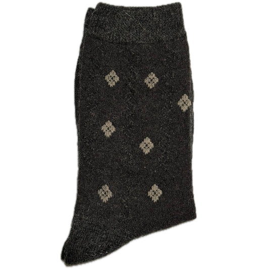 Charcoal Wool & Angora women’s socks with diamond print, warm, stylish, and cozy for winter.