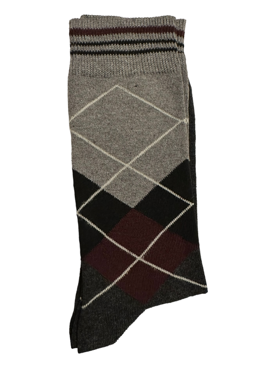 Grey Diamond Suit Socks Maroon & Black (Mens) - white line