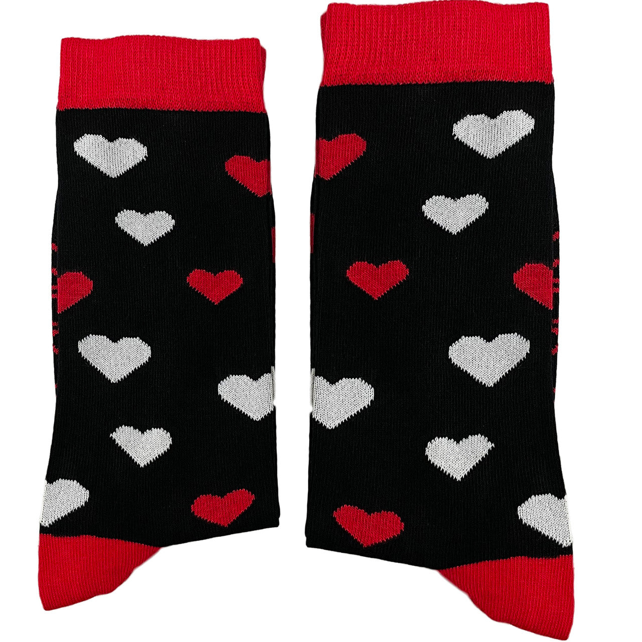 His and Hers gift box with two pairs of black socks featuring white and red hearts, perfect for Valentine’s Day or romantic occasions.