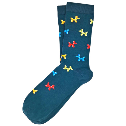 Navy Socks with Colorful Balloon Dogs – Fun Animal Crew Socks (Unisex)