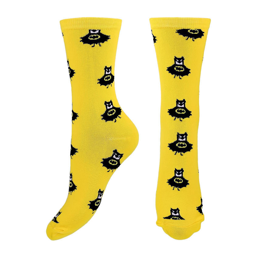 Yellow socks with small black hero emblems, bold and stylish superhero-themed socks.
batman socks