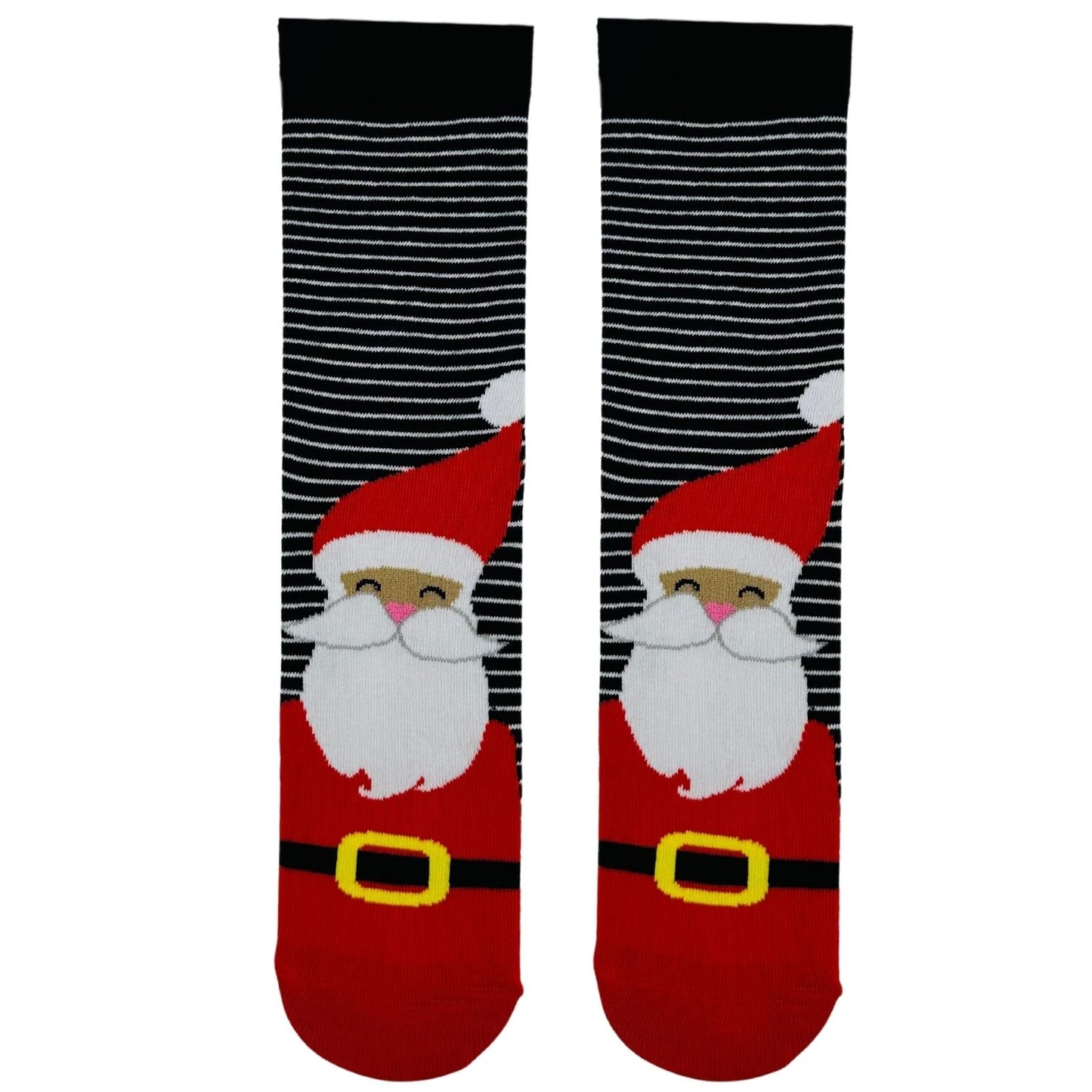 Big Santa Head Striped Socks – Black & White Striped Cozy Christmas Socks