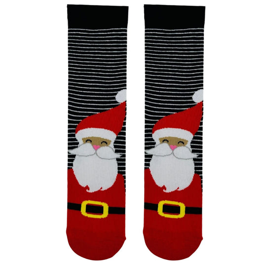 Big Santa Head Striped Socks – Black & White Striped Cozy Christmas Socks