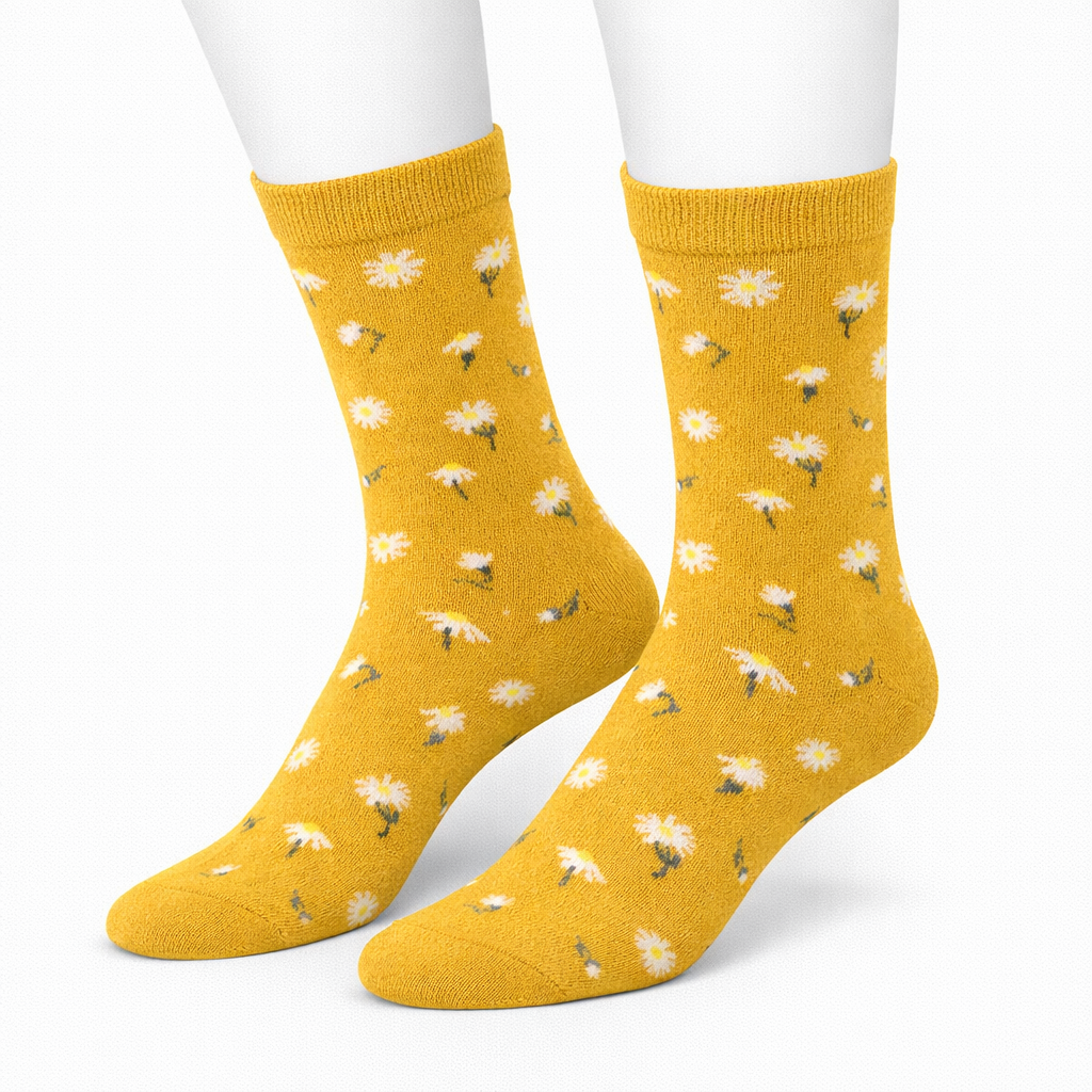 Daisy Bloom Socks Yellow Flower Pattern (Women’s)