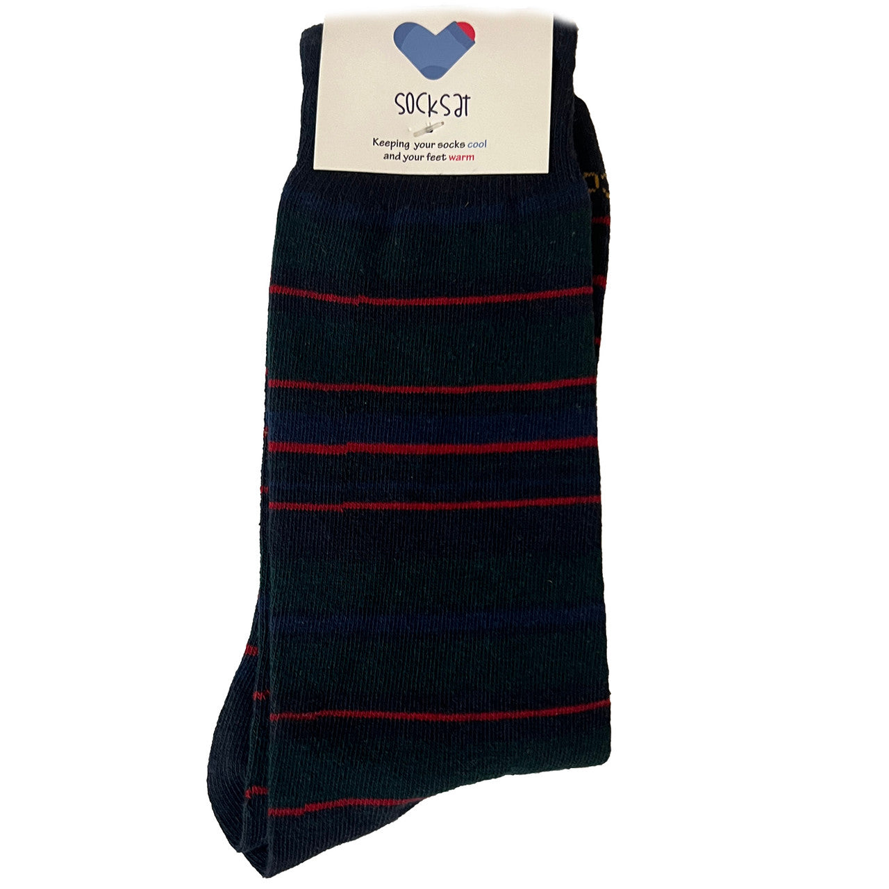 Dark Suit Socks Striped Dark Green, Navy & Red (Mens)