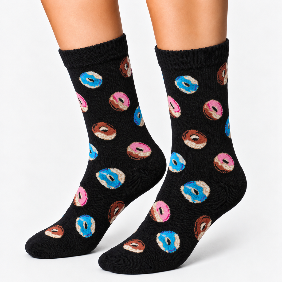 Black donut crew socks for women