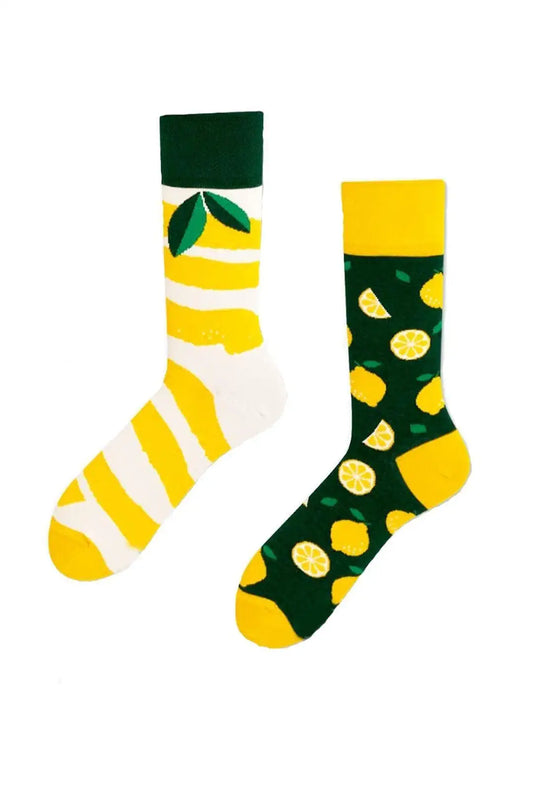 Lemons Green Mismatched Socks (Unisex)