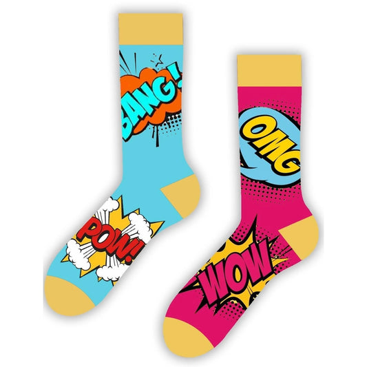 Comic Style Socks – OMG, WOW, POW & BANG Design (Unisex Funky Socks)