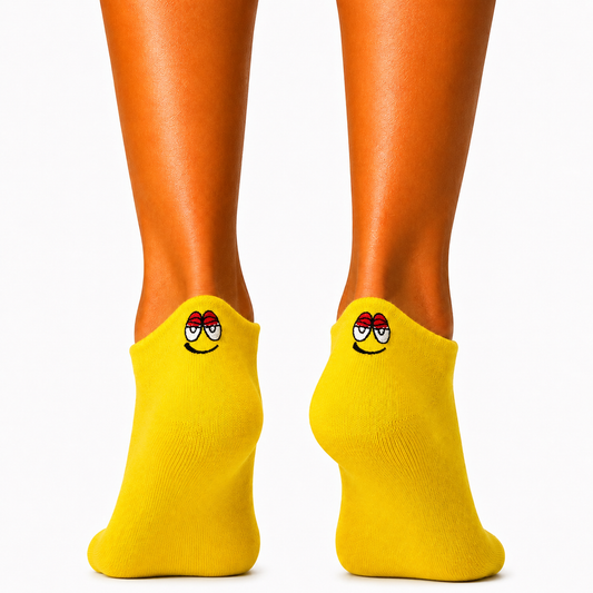 Short Yellow Emoji Embroidered Socks (Women’s)