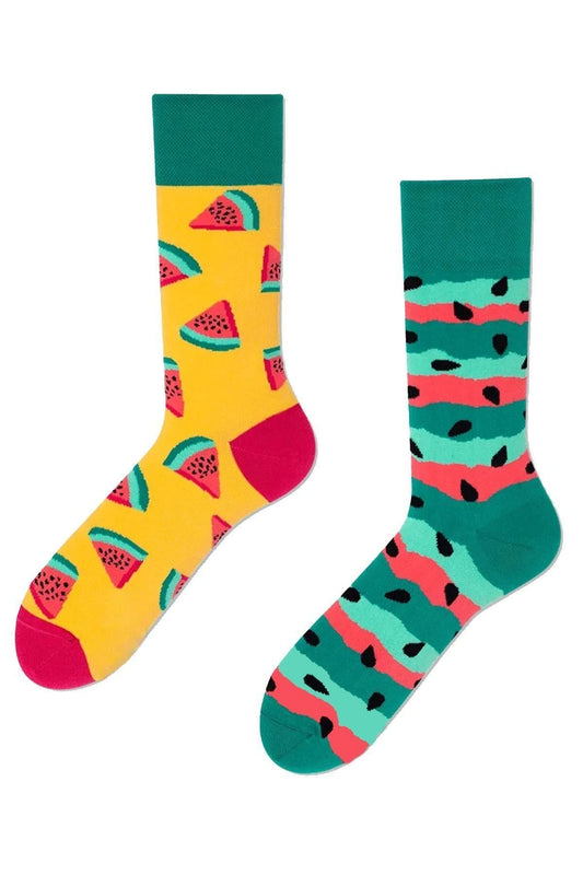 Miss-matched Watermelon Socks Yellow Background (Unisex)