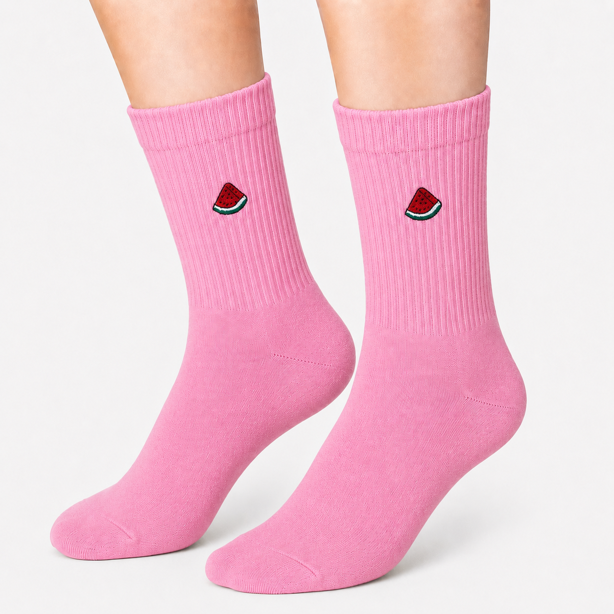 Pink Sport Socks with Embroidered Watermelon Icon (Women's)