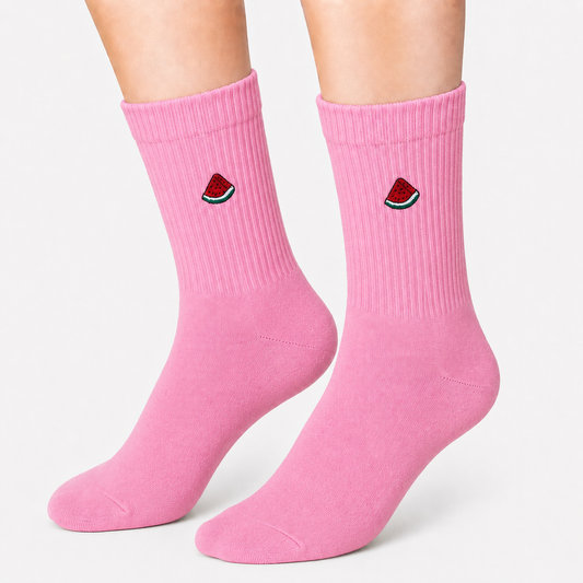 Pink Sport Socks with Embroidered Watermelon Icon (Women's)