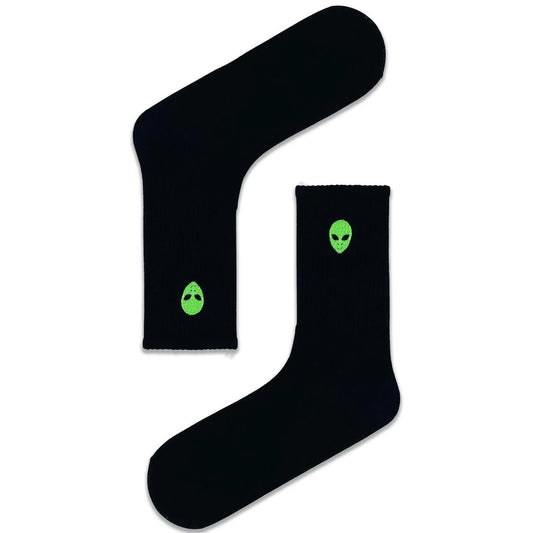 Black Socks with Embroidered Alien Icon (Unisex)
