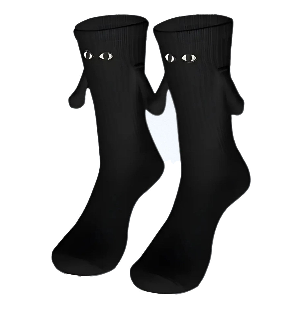 Black socks with a Magnetic Hand in Hand design, symbolizing love and connection.