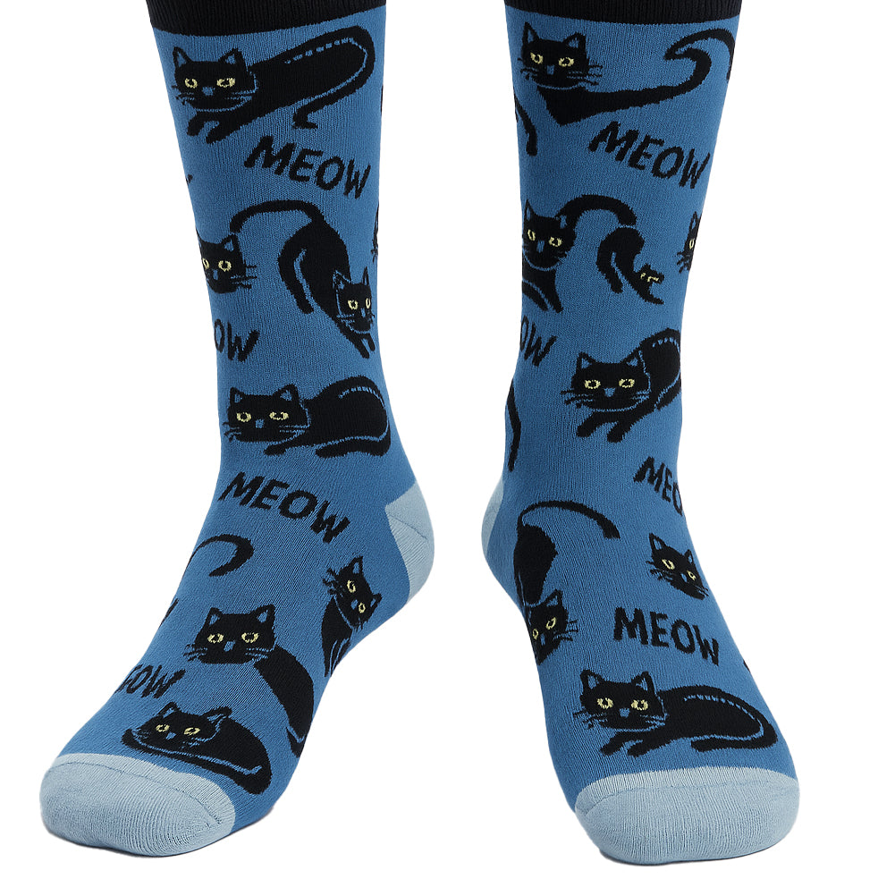 Black Cat Meow Crew Socks (Men)