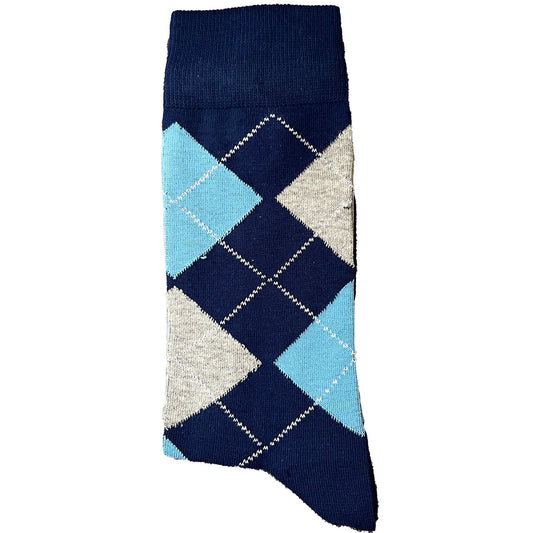 Checked Baby Blue & Navy Suit Socks (Mens)