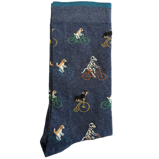 Pedal into style with our Navy Bicycle Dogs Socks for Men! These socks feature charming dog illustrations riding bicycles on a classic navy background, adding a playful and unique touch to your outfit. Crafted for comfort and durability, these socks are perfect for dog lovers and anyone looking to make a statement with their sock game. Hit the fashion trail with our Navy Bicycle Dogs Socks and showcase your love for canines and cycling. Grab your pair today and stride with pawsome confidence!