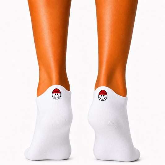 Short White Smiley Embroidered Socks (Women's)