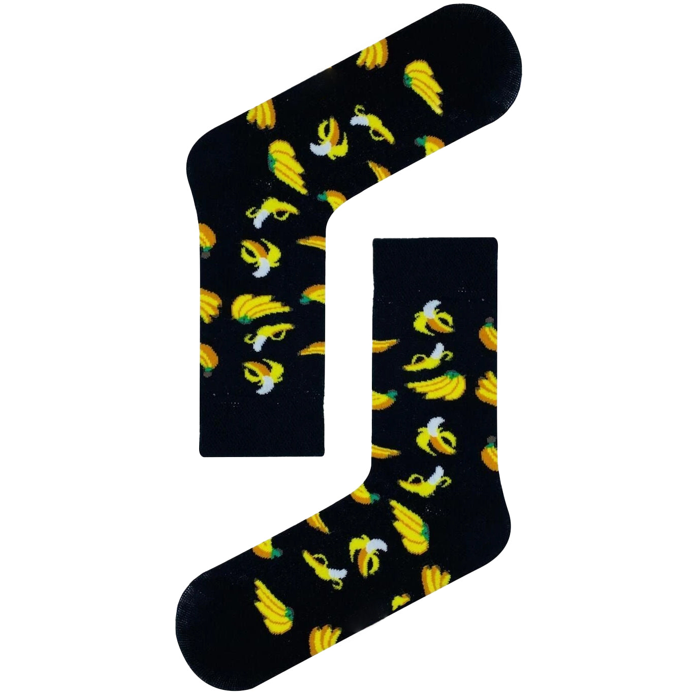 Banana Pattern Black Socks – Whole & Peeled (Unisex)
