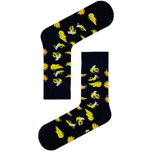 Banana Pattern Black Socks – Whole & Peeled (Unisex)