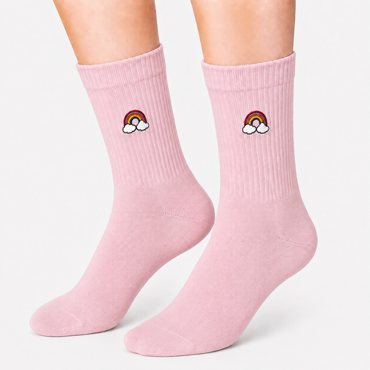 Pink Sports Socks with Embroidered Rainbow Icon (Women's)