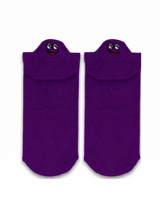 Short Purple Emoji Embroidered Socks (Women’s)
