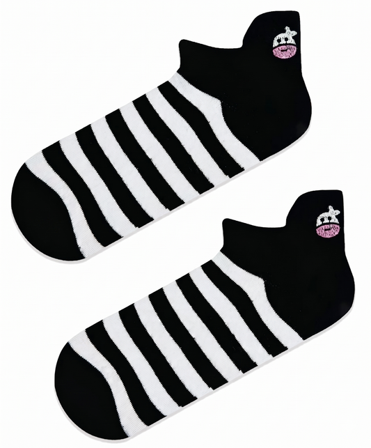 Short Black & White Striped Cow Socks (Women's)