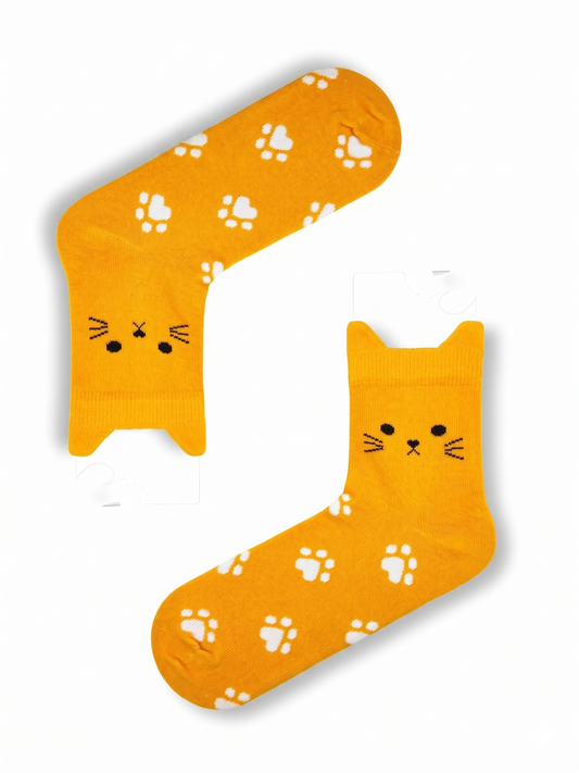 Orange Cat Patterned Ear-Shaped Short Socks (Unisex)