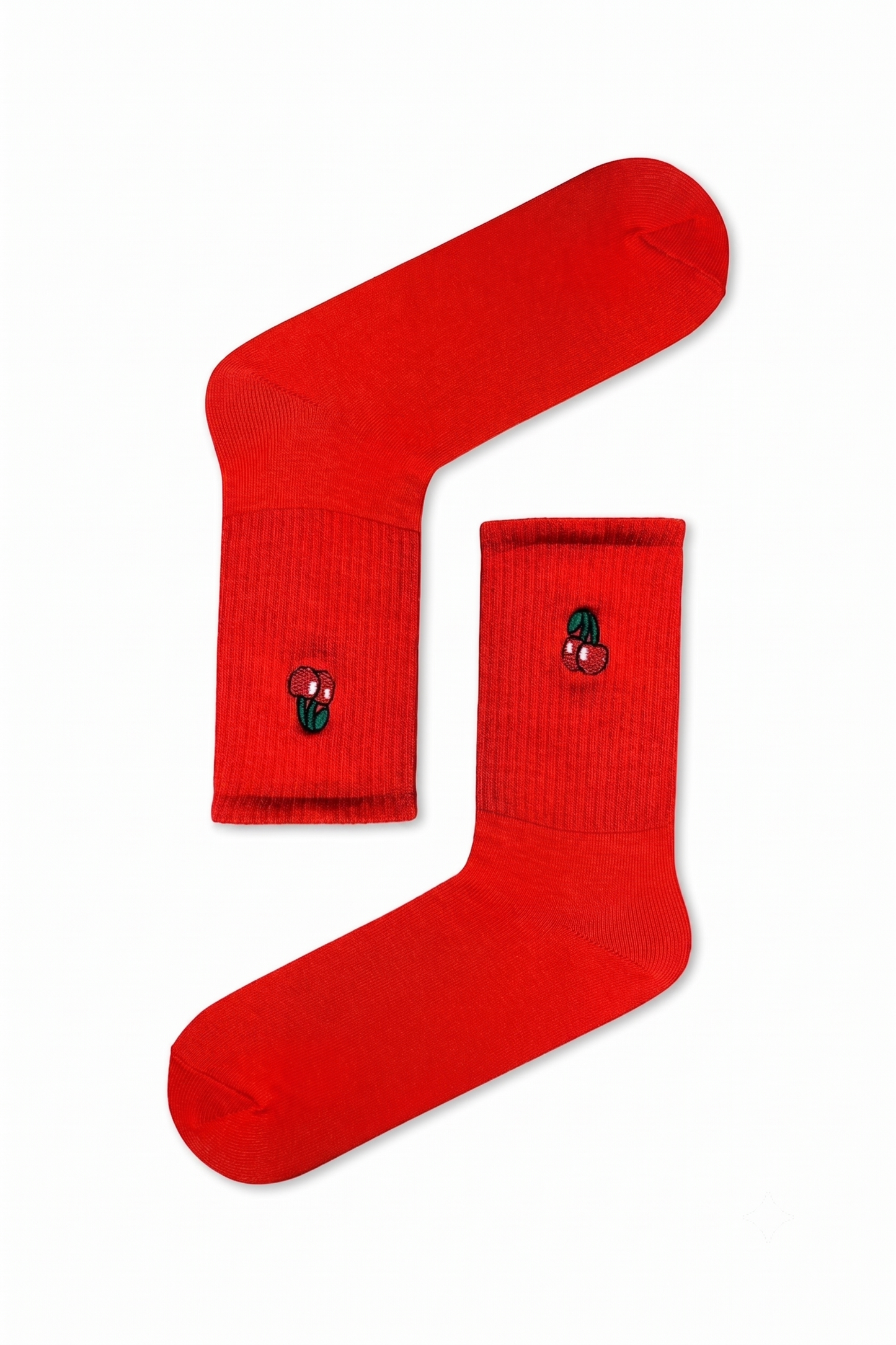Red Sports Socks with Embroidered Cerry Icon (Unisex)