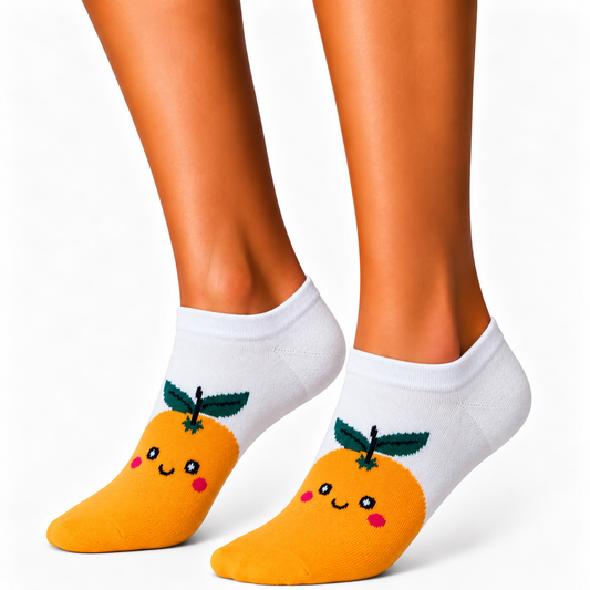 Short Orange Fruit White Socks (Women's)
