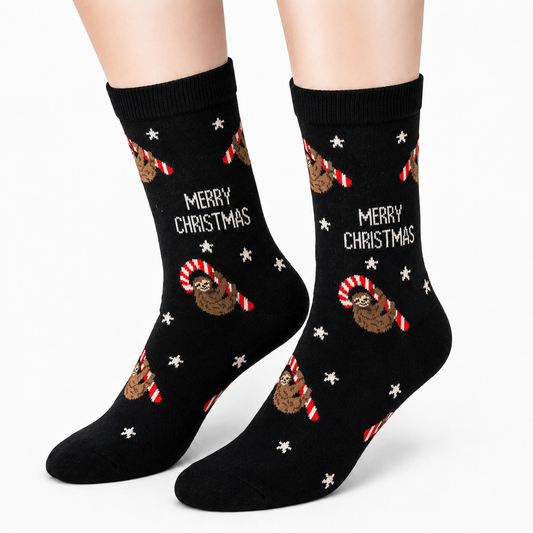 Sloth on Candy Cane Christmas Socks (Unisex)