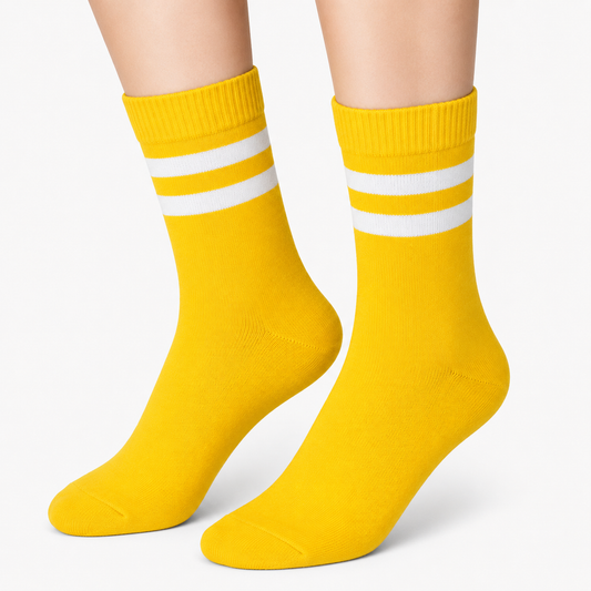 Classic Athletic Yellow Sports Socks with White Stripes (Unisex)