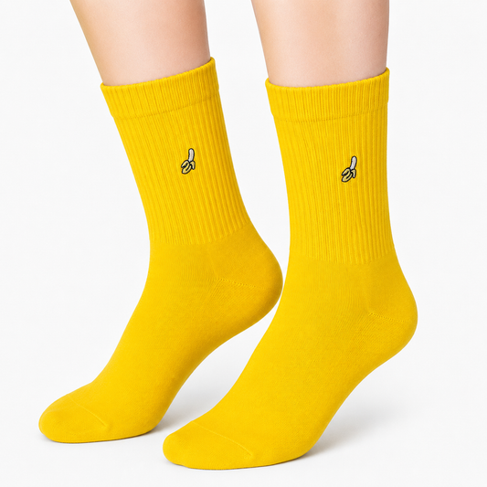 Yellow Sports Socks with Embroidered Banana Icon (Unisex)