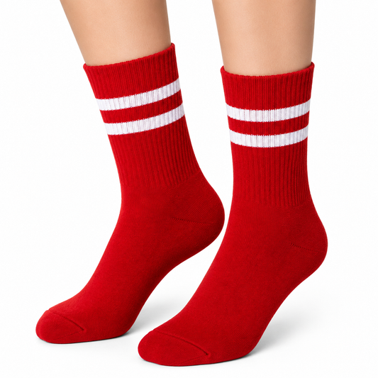 Classic Athletic Red Sports Socks with White Stripes (Unisex)