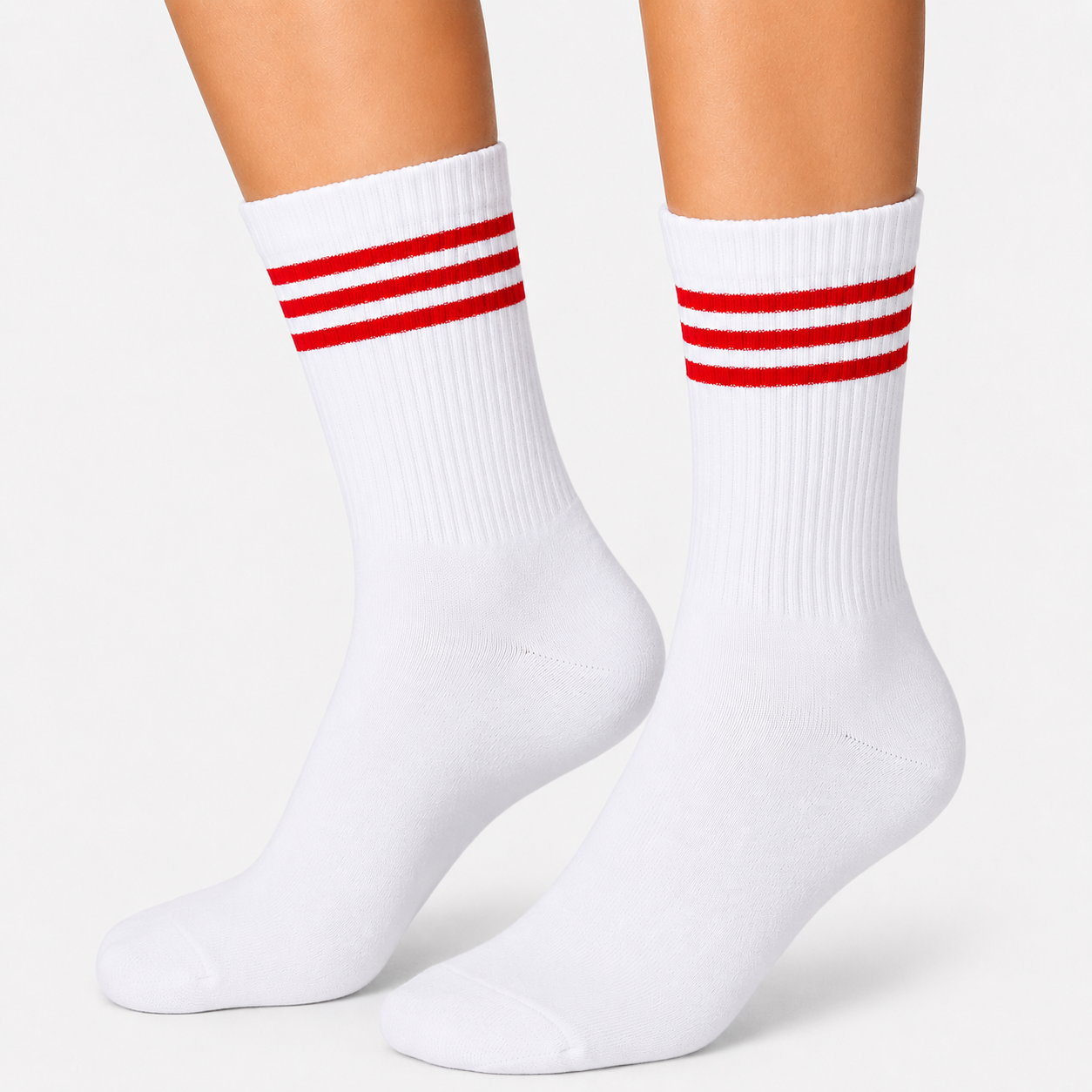 Classic Athletic White Sports Socks with Red Stripes (Unisex)