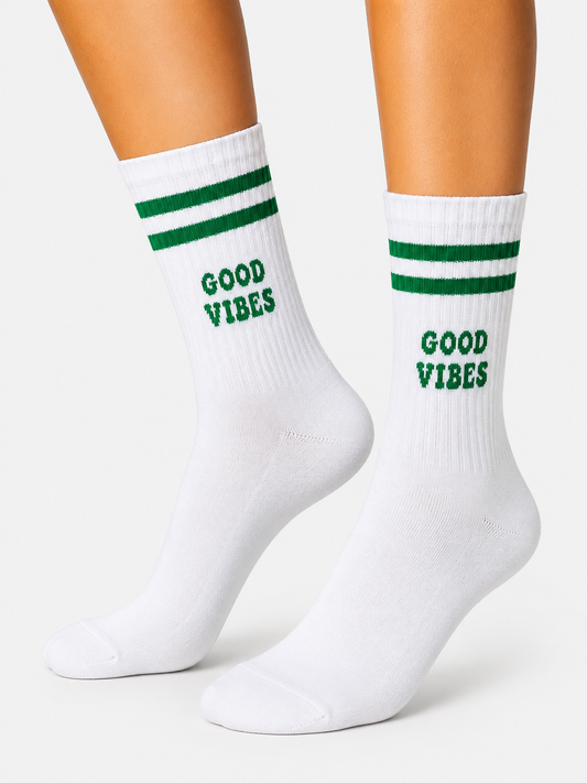 Good Vibes Sports Socks with Green Stripes (Unisex)