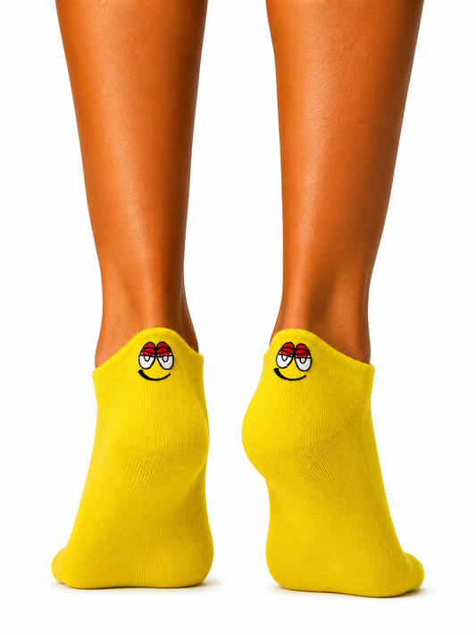 Short Yellow Emoji Embroidered Socks (Women’s)