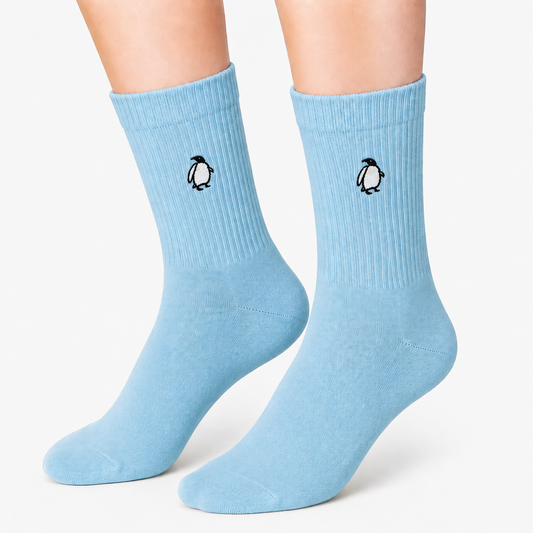 Blue Sports Socks with Embroidered Penguin Icon (Unisex)
